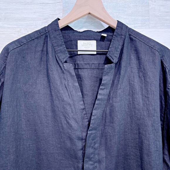 Baird McNutt Murano 100% Irish Linen Notch Collar Shirt Black Mens 3XB 3X Big - Picture 2 of 6